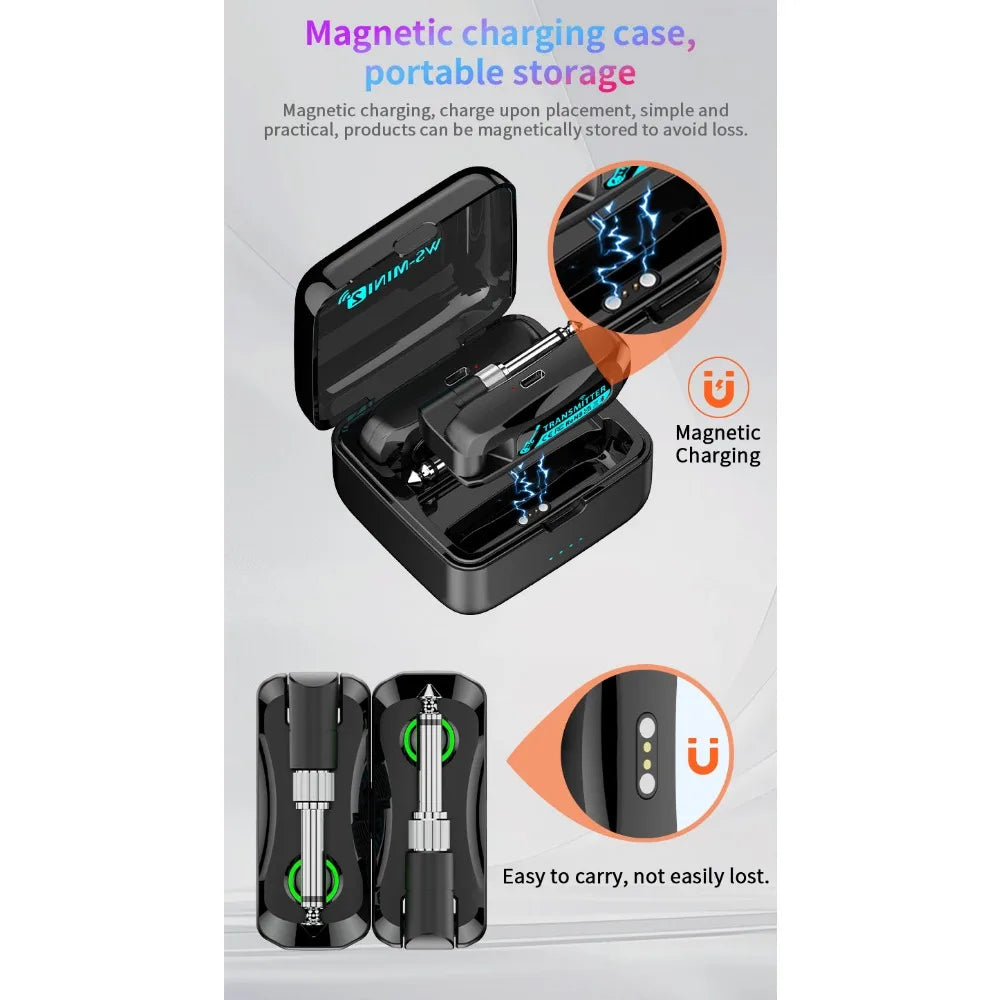Black magnetic charging case with sleek design for mini wireless guitar bass electric transmitter and receiver system
