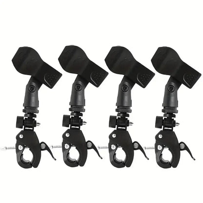Set of four black 4pcs adjustable microphone crab clamp mounts for mic stand and drum rim with secure grip