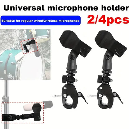 Black 4pcs adjustable microphone crab clamp mount with secure grip for mic stand and drum rim attachment