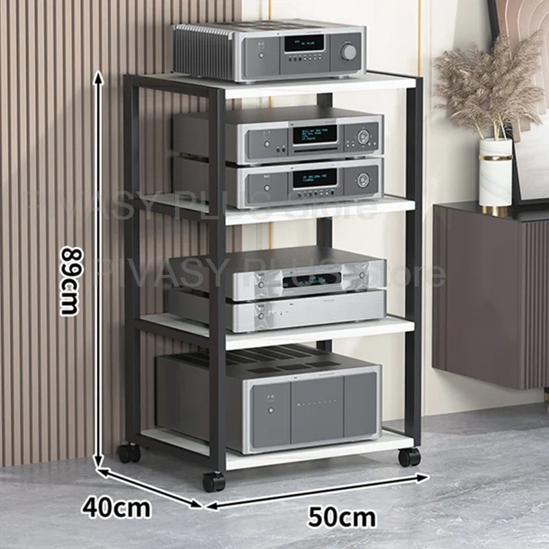 Black metal and white shelf audio equipment rack tier speaker stand with sturdy metal frame amplifier shelf 40x50cm