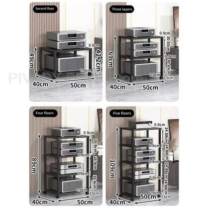 Black metal frame amplifier shelf 40x50cm with adjustable tier speaker stand and 360° caster wheels for audio equipment