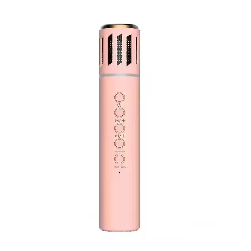 A sleek rose gold karaoke wireless microphone with bluetooth speakers portable and phone car support features