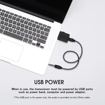 Black usb bluetooth 5.0 adapter with 3.5mm aux jack and coiled cord for stereo tv headphone receiver mode use