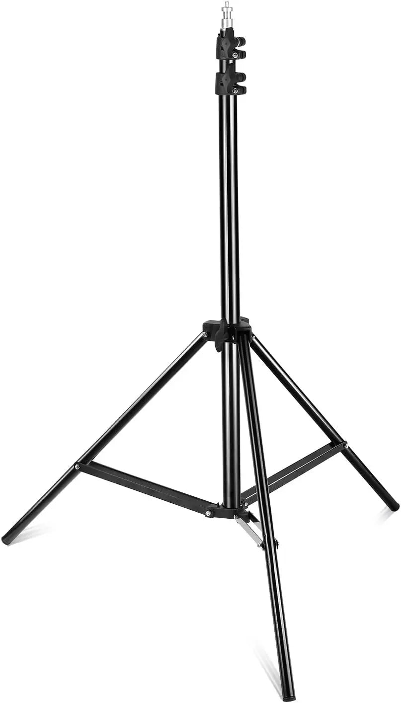 Black metal photography light stand with adjustable height tripod base for 2-pack bi-color dimmable 3200-5600k cri studio photography