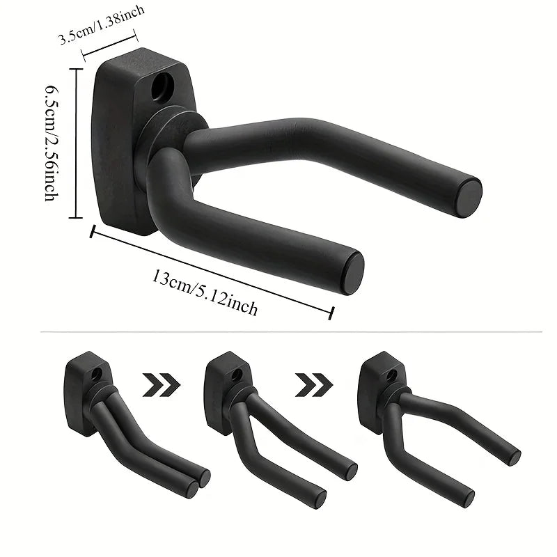 Black guitar wall mount with matte finish and curved arms double guitar stand for acoustic and electric guitars