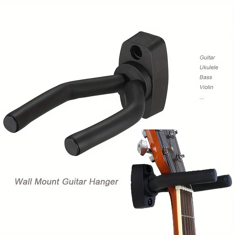 Black guitar wall mount with sturdy matte metal design for double guitar stand supporting electric guitars