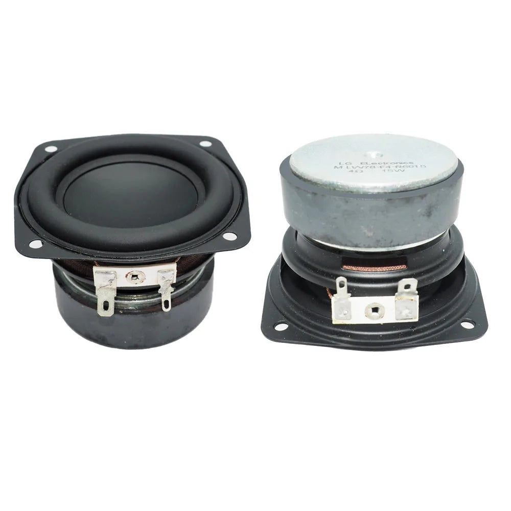 Black rectangular 3 inch 78mm subwoofer speaker drivers with silver terminals and black cone for ohm 15w bass bookshelf loudspeaker home use