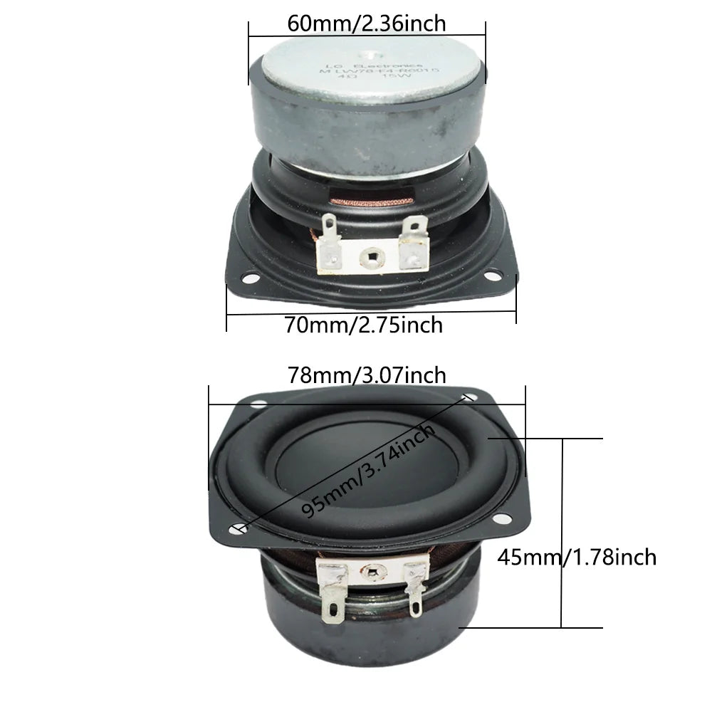 Black and silver inch 78mm subwoofer speaker drivers with ohm 15w bass for bookshelf loudspeaker home use