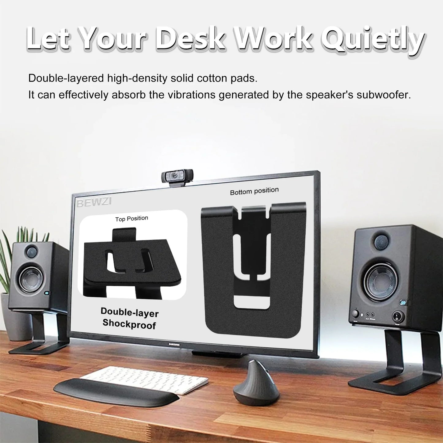 Black double-layer shockproof pcs speaker stand made of steel with high-density cotton pads as audio base stands speaker accessory bracket