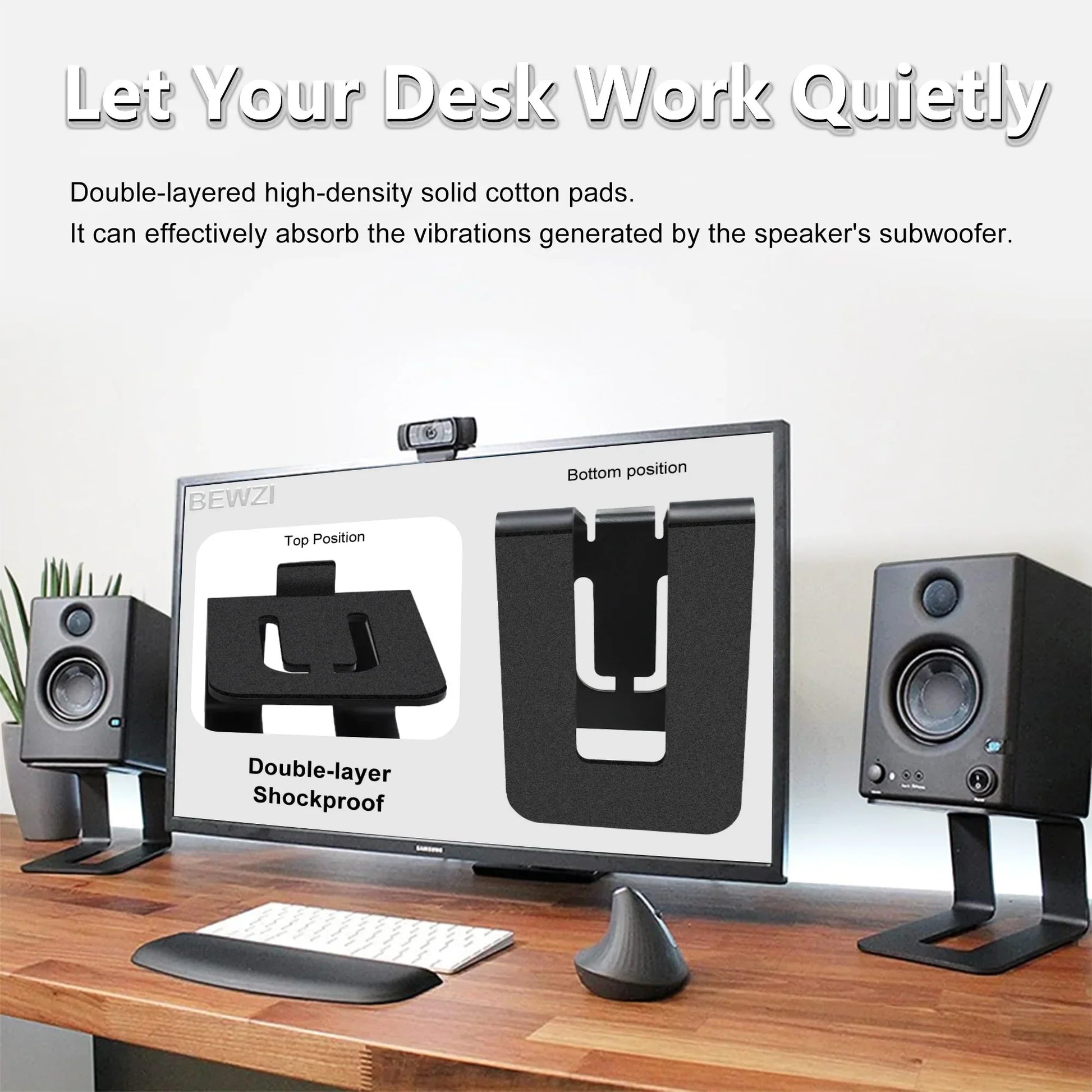 Black double-layer shockproof pcs speaker stand made of steel with high-density cotton pads as audio base stands speaker accessory bracket