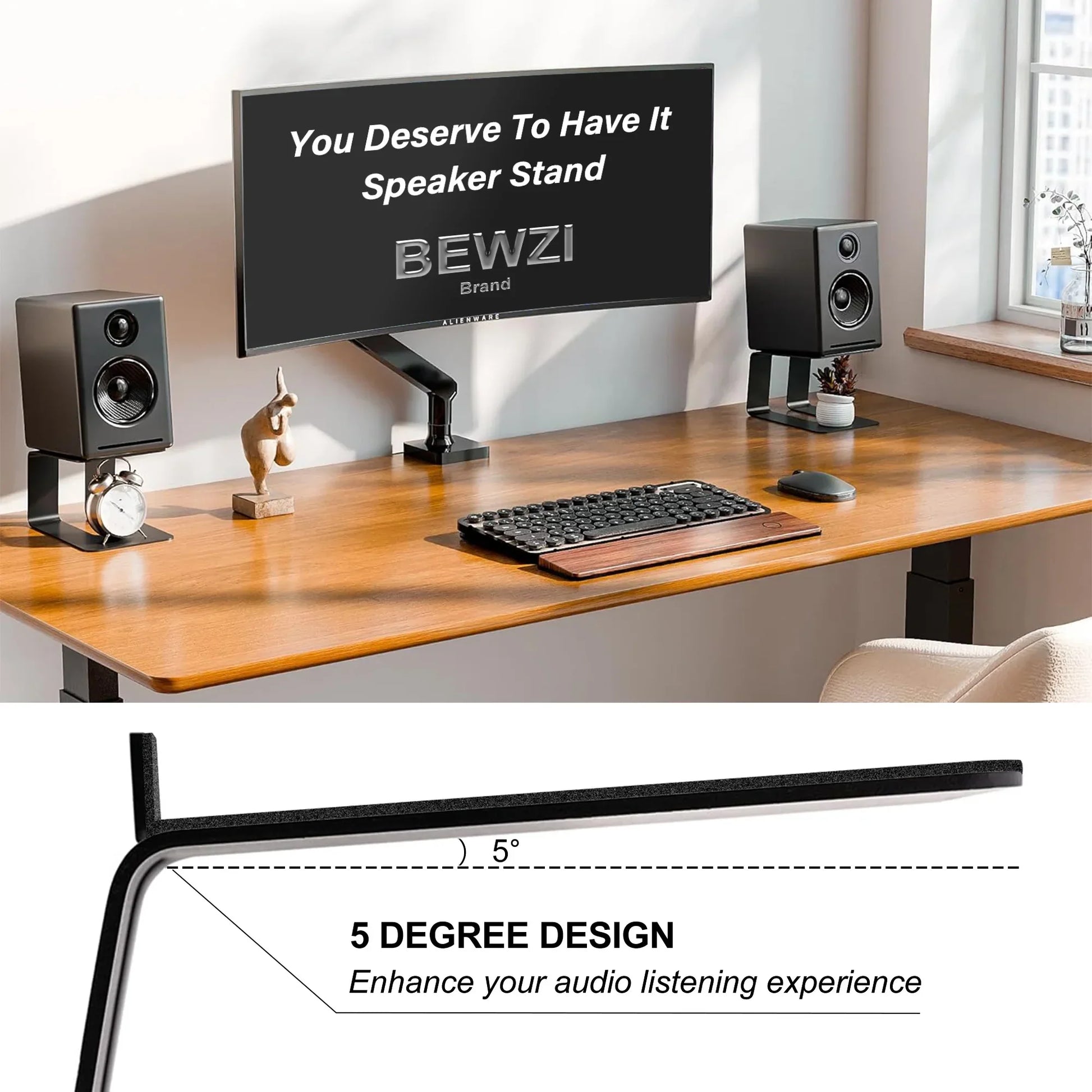 Black metal pcs speaker stand with 5-degree angled design steel audio base stands speaker accessory bracket