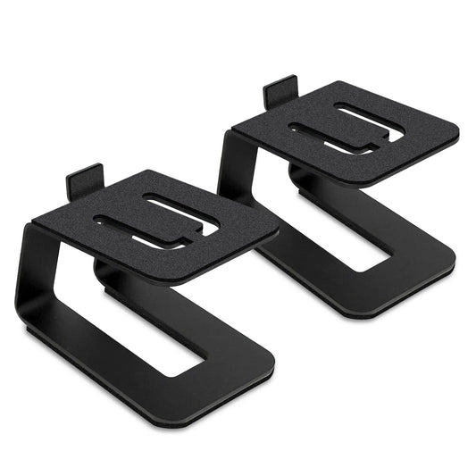 Black metal 2 pcs speaker stand with cutout details steel audio base stands mid-height speaker accessory bracket