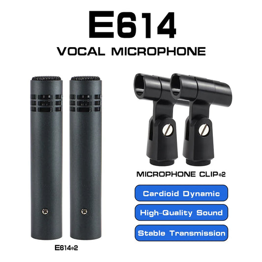 Two black e614 drum microphones with matte finish and grille design for band stage instrumental performance recording