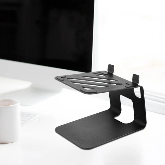 Black metal speaker desktop stand with sleek minimalist design and adjustable height for stand home office use