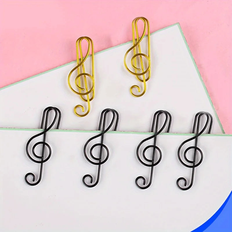 Gold and black metal colorful shaped paper clip bookmarks in treble clef design for stationery school office use