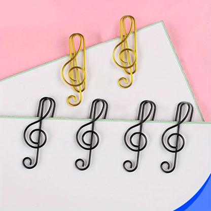 Gold and black metal colorful shaped paper clip bookmarks in treble clef design for stationery school office use