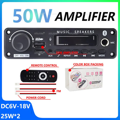 Black 50w car audio amplifier with usb aux bluetooth connectivity supports mp3 wma playback and long press pause button functions