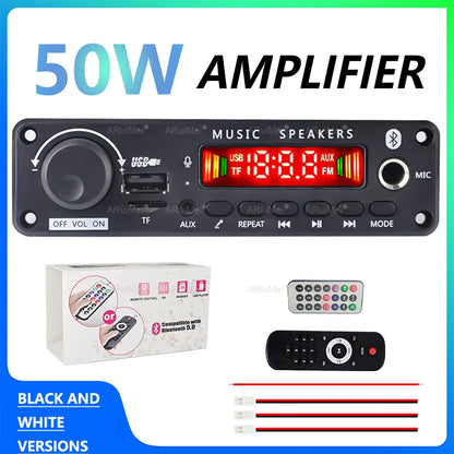 Black 50w car audio amplifier with digital display multiple input ports supports mp3 wma long press pause button functions