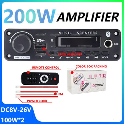 Black 200w car audio amplifier with usb aux bluetooth connectivity supports mp3 wma decoder long press pause button function