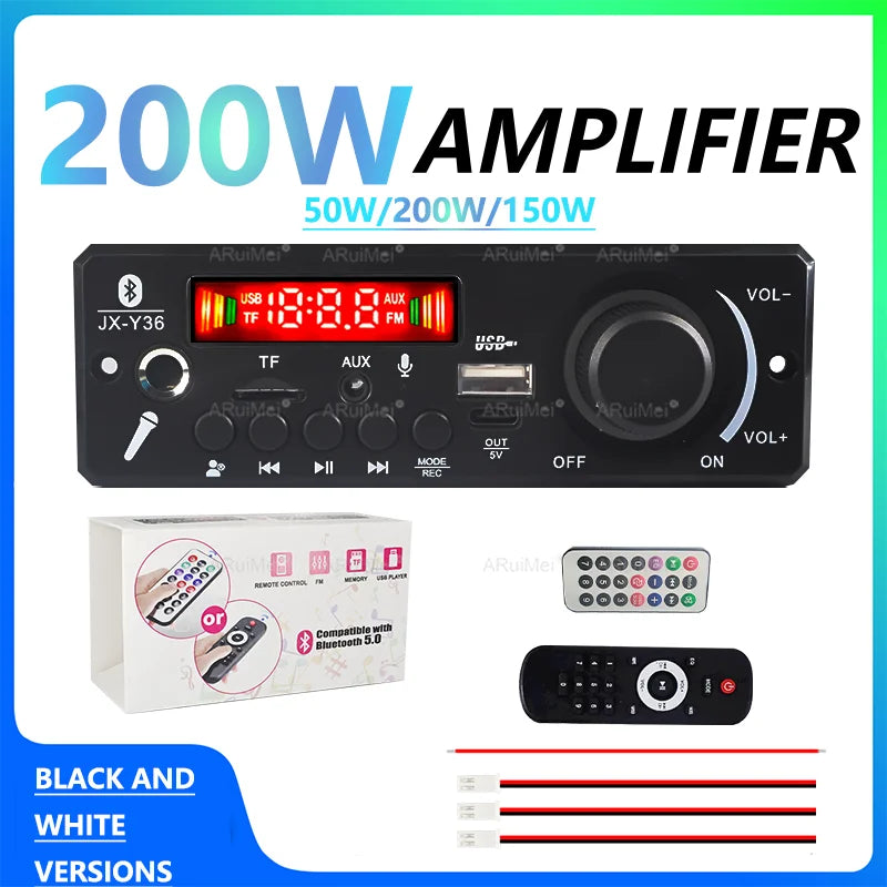 Black aruimei jx-y36 car amplifier with red led display usb aux inputs supports mp3 wma and long press pause button