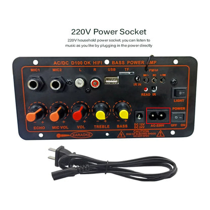 Black rectangular 200w mp3 amplifier board with orange knobs usb tf ports 220v socket dual microphone amp for car music lossless