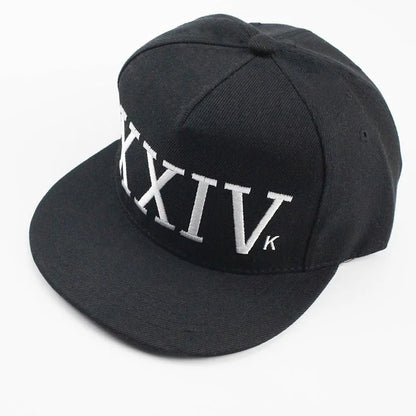 Black unisex bruno mars snapback cap with white embroidered xxiv dad hat cotton bone rapper design