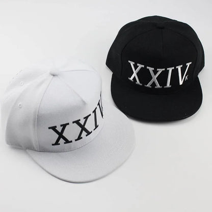 White and black cotton bone rapper snapback caps with embroidered xxiv dad hat lettering unisex bruno mars style