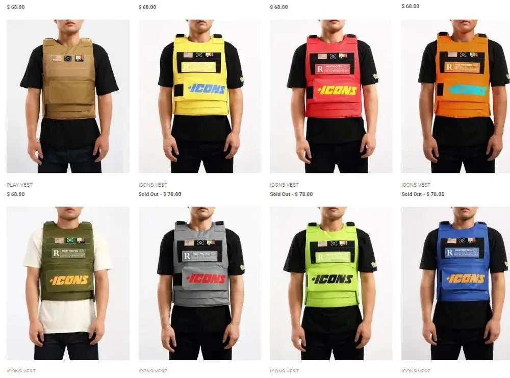 The icons brand tactical vest in multiple bold colors for street fashion and hiphop mc style 2022 design