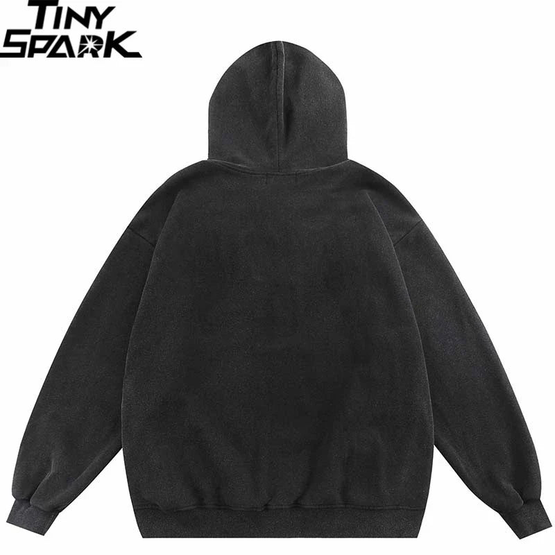 Black oversized hip hop hoodie with soft textured fabric ribbed cuffs and hem streetwear ghost graphic design