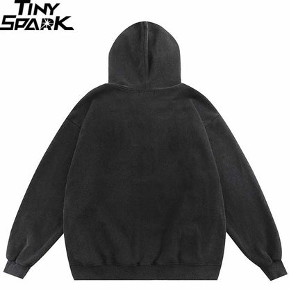 Black oversized hip hop hoodie with soft textured fabric ribbed cuffs and hem streetwear ghost graphic design