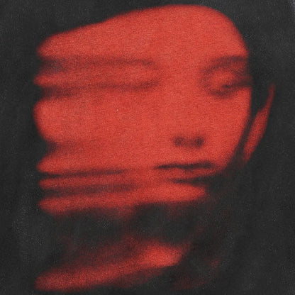2023 hip hop oversize hoodie sweatshirt for men with red-toned blurred face ghost graphic on black fabric