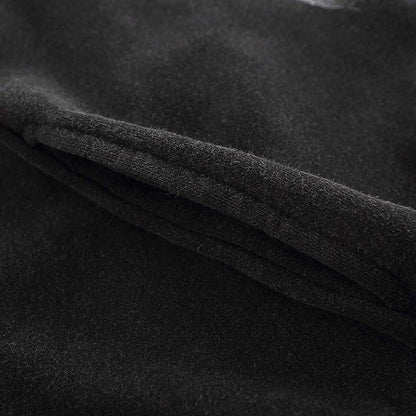 Black soft-textured woolen fabric with subtle sheen and visible weave on 2023 hip hop oversize hoodie sweatshirt