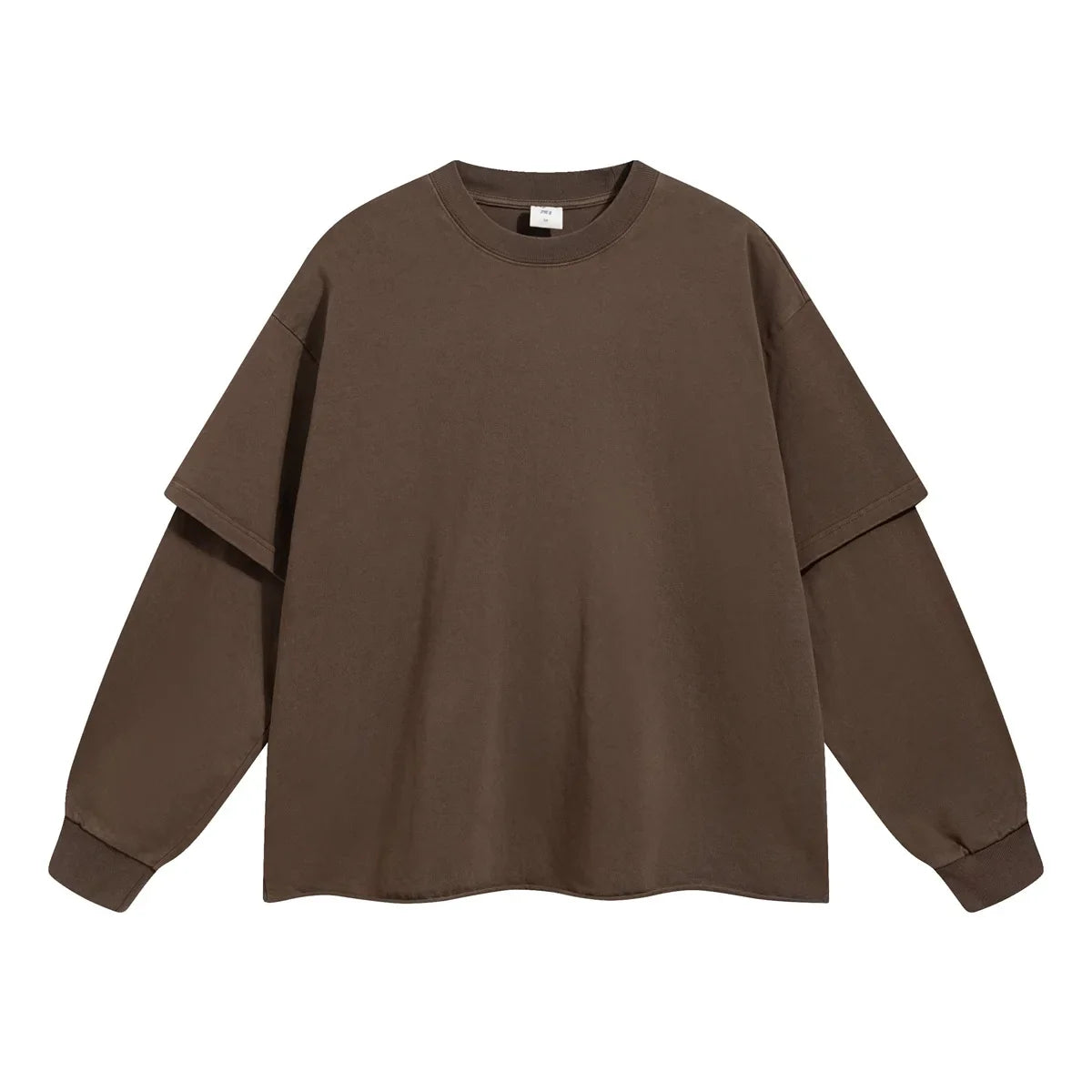 A minimalist olive green oversized sweatshirt with layered sleeves in hip hop retro style for men washing streetwear baggy tshirts y2k