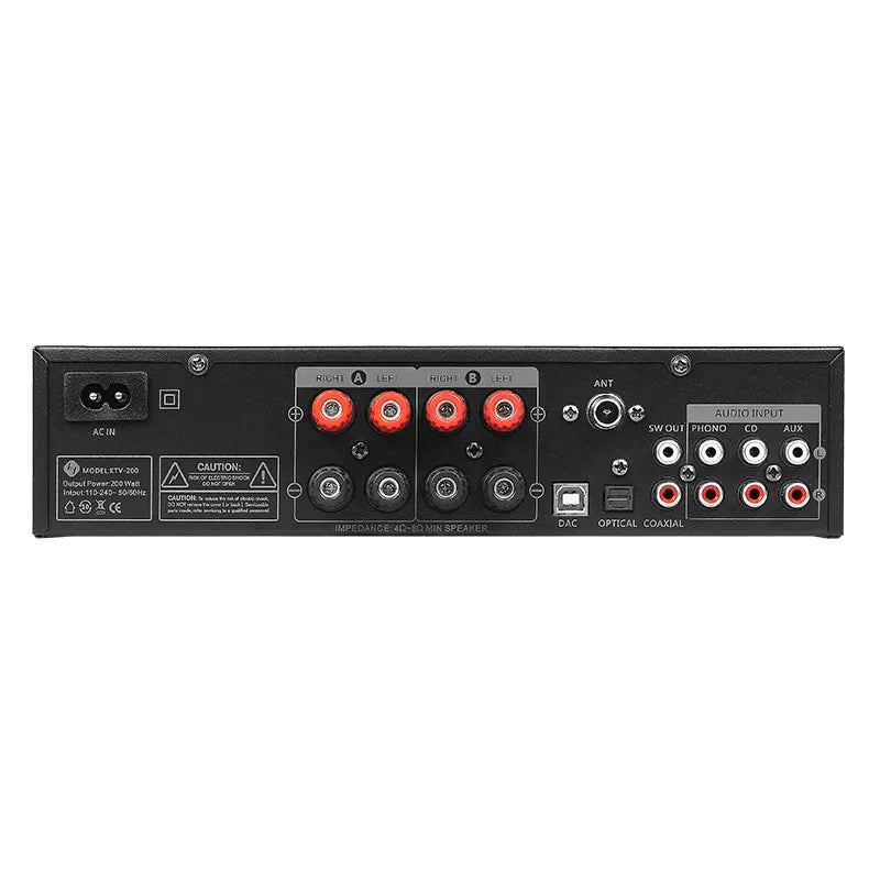 Black rectangular 2024 new arrival karaoke hd hifi av receiver amplifier back with usb optical and speaker terminals