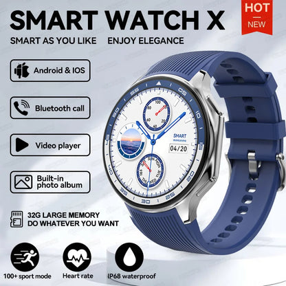 Blue silicone strap oppo watch with silver case and white dial featuring blue hands on ocean sunset background waterproof amoled smartwatch with 4g memory
