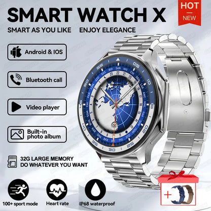 Silver stainless steel oppo watch x with blue world map dial and city markers waterproof amoled smartwatch with 4g memory
