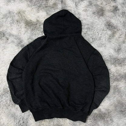Black hooded sweater men y2k with soft worn fabric ribbed cuffs hem featuring fashion oversized pattern print