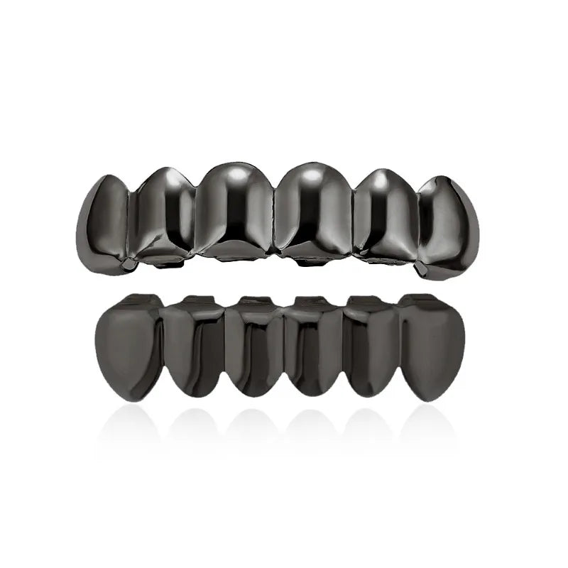 Black glossy metal hop tooth grillz with sleek modern design for unisex costume rapper accessories and women parties halloween