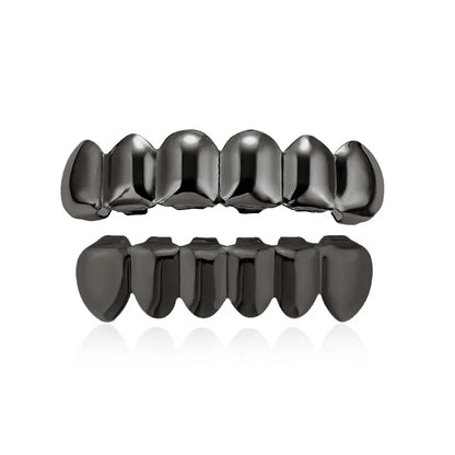 Black glossy metal hop tooth grillz with sleek modern design for unisex costume rapper accessories and women parties halloween