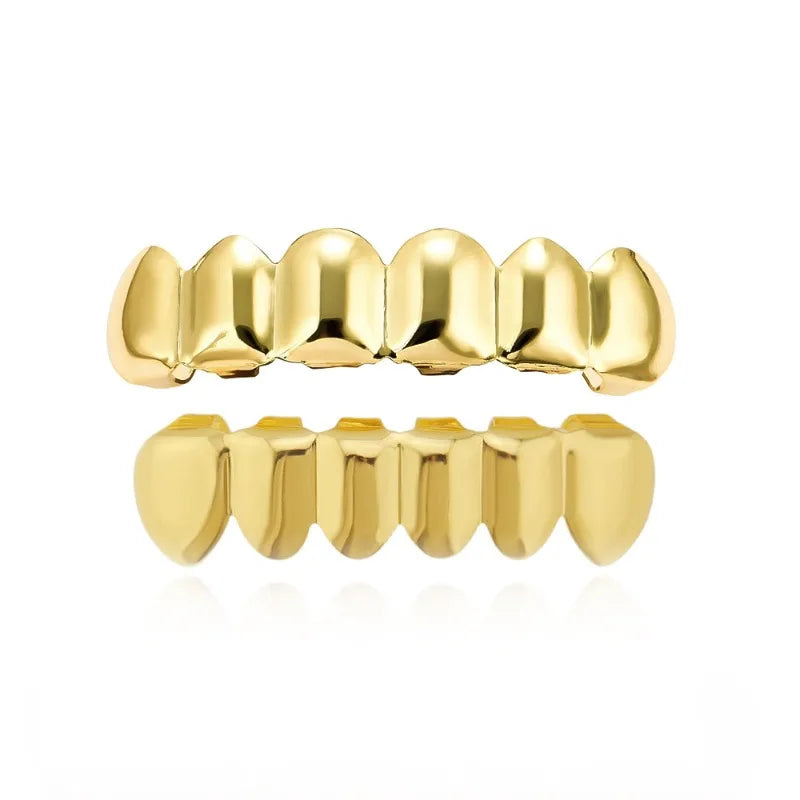 Gold-plated hop tooth grillz with a shiny reflective surface, bold design for women parties halloween and rapper accessories