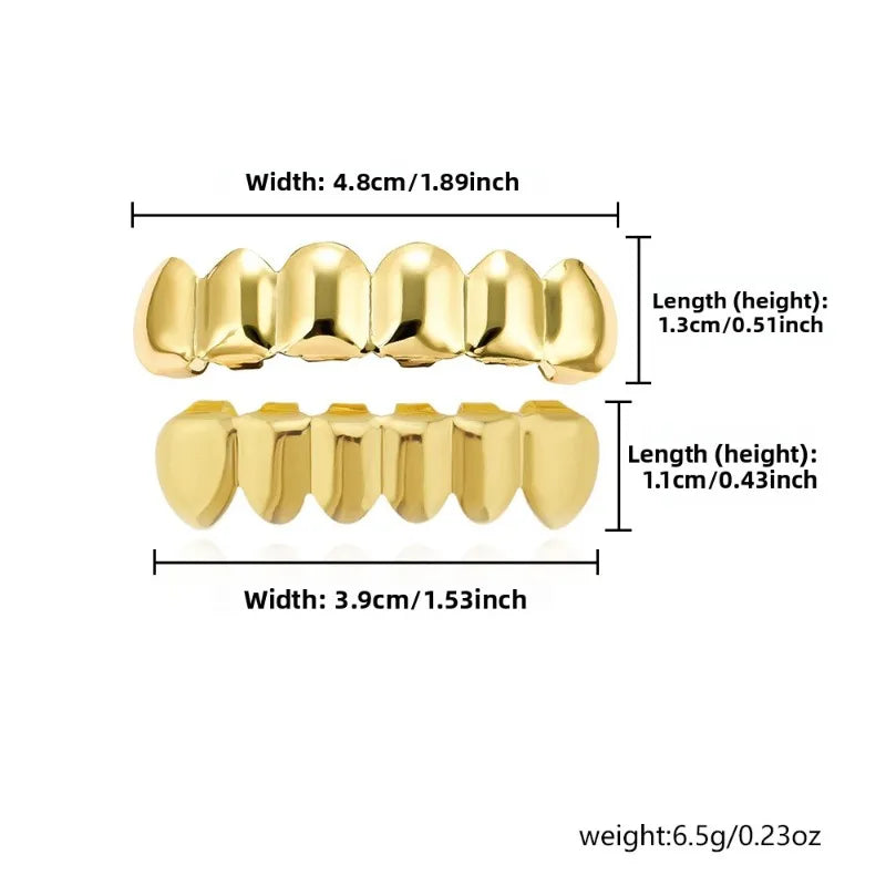 Gold-colored metallic hop tooth grillz with polished finish for women parties halloween and costume rapper accessories