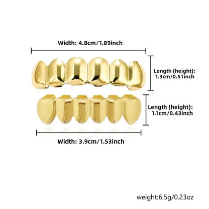 Gold-colored metallic hop tooth grillz with polished finish for women parties halloween and costume rapper accessories