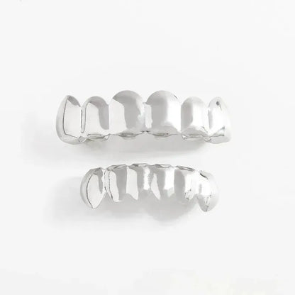 Shiny silver metallic hop tooth grillz with polished reflective finish for women parties halloween and costume rapper accessories