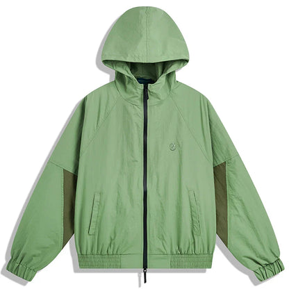 Light green hip hop jacket with olive green panels windbreaker retro streetwear coat autumn harajuku zip front