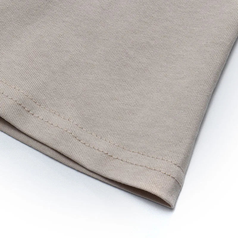 Beige oversize summer short cotton shirt streetwear harajuku with soft textured weave and neatly stitched hem