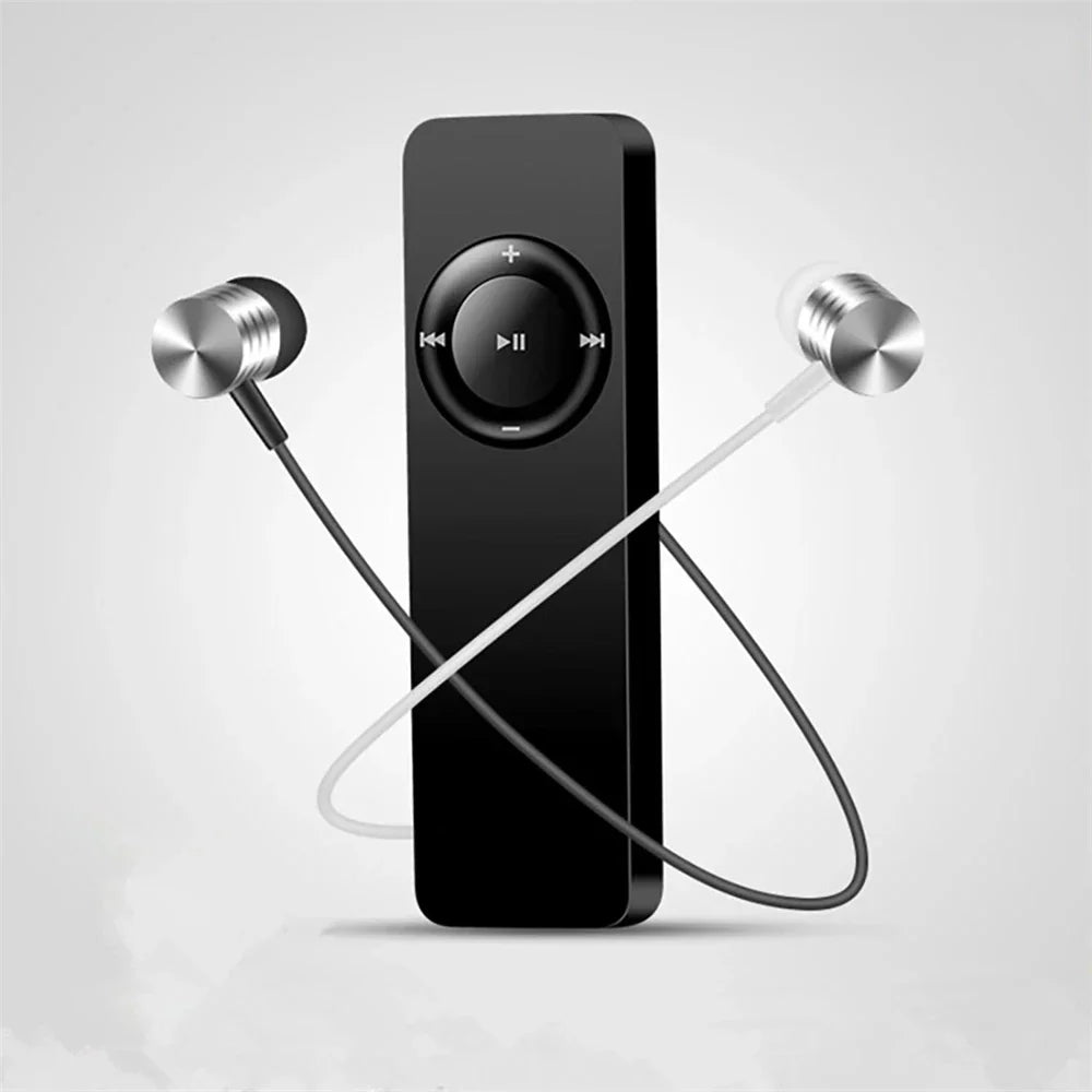 Black rectangular 2025 mini mp3 player usb with silver earbuds and circular control pad supports lossless sound music media player