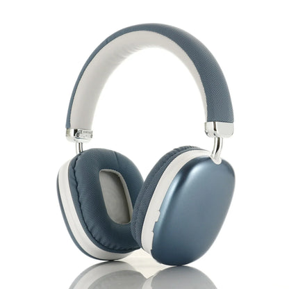 Blue and white air max bluetooth over ear headphones with fabric headband and metallic hinges for iphone xiaomi phone gaming