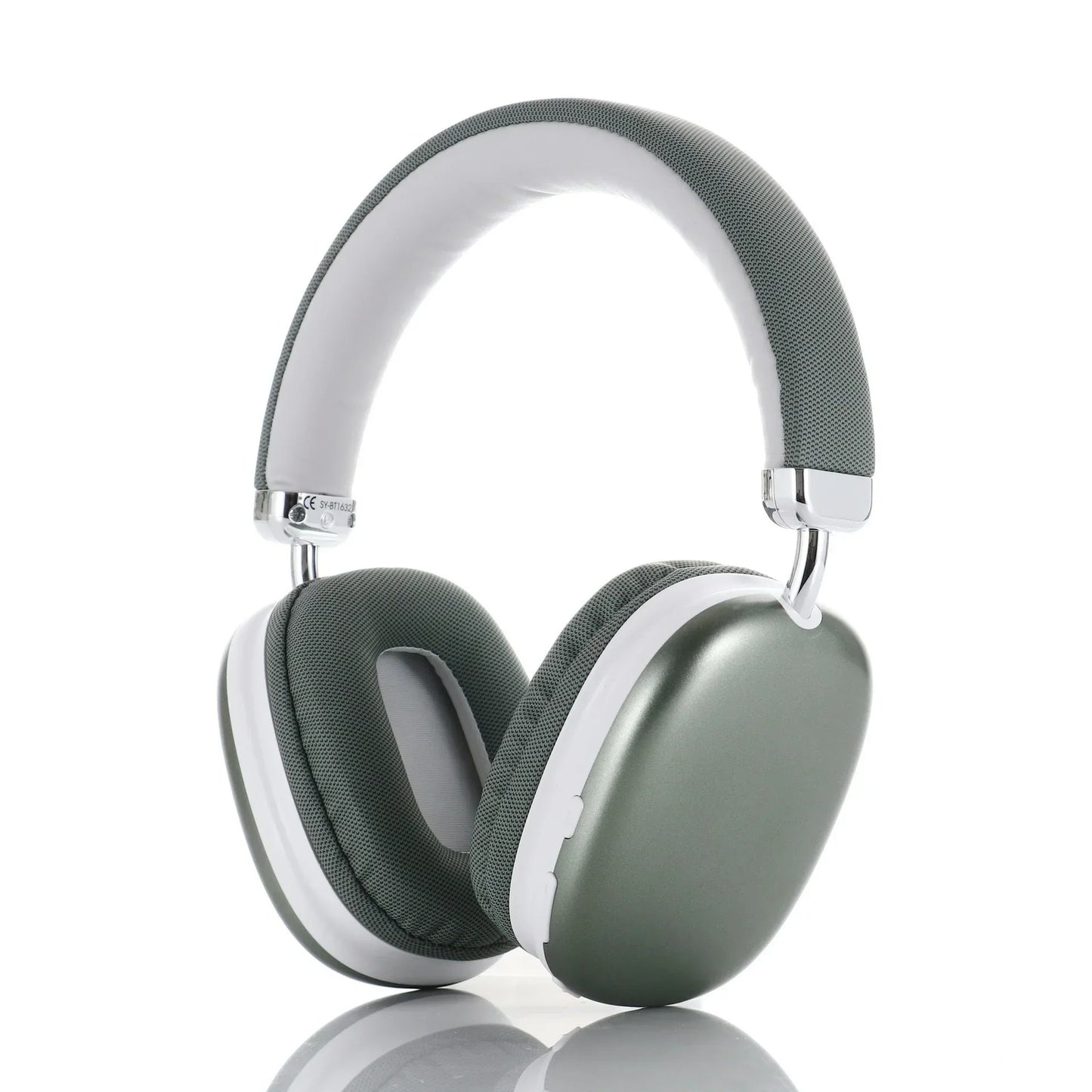 Olive green air max bluetooth over ear wireless headset with sleek metallic finish and soft fabric cushions for iphone xiaomi phone