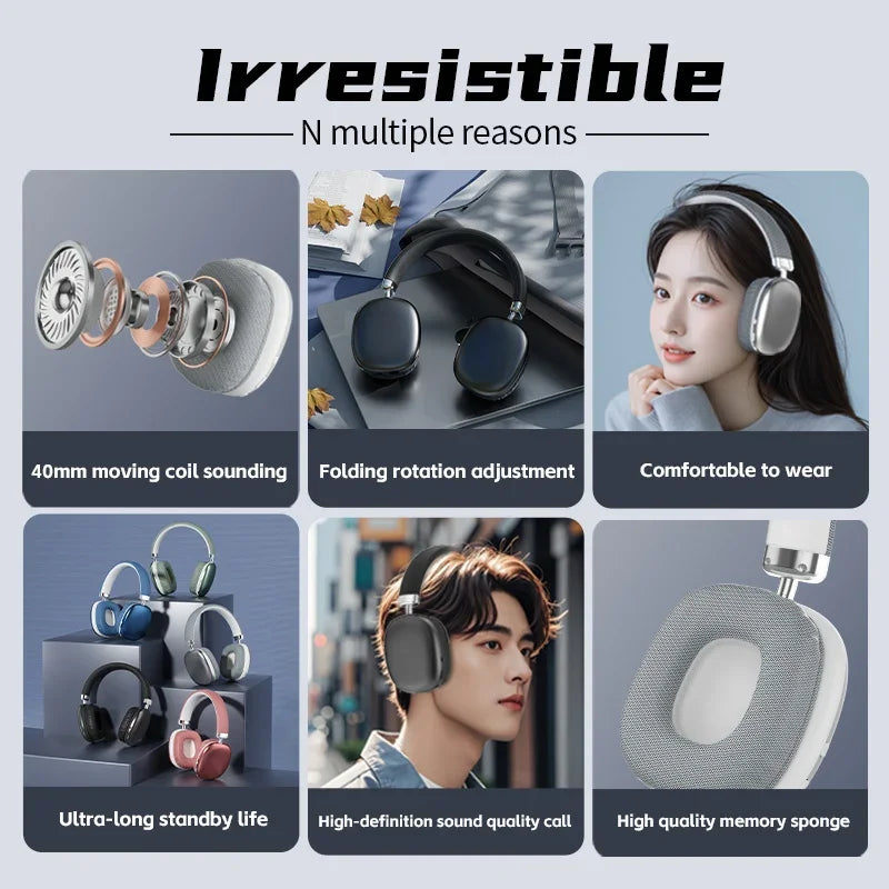 Black over ear 2025 new air max bluetooth headphone with stereo surround gaming and soft earcups for iphone xiaomi phone