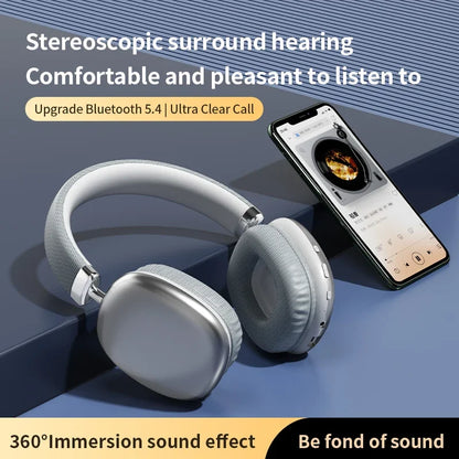 Silver air max bluetooth over ear wireless headphones with fabric earcups for stereo surround gaming on iphone xiaomi phone